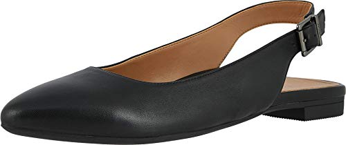 Vionic Women's Crystal Jade Flats - Slingback Pointed Flats with Concealed Orthotic Arch Support Black Leather 8.5 Medium US