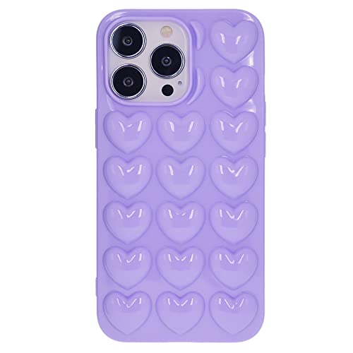 DMaos Funda para iPhone 13 para mujer, funda de gel kawaii con corazón de burbujas 3D, linda chica para iPhone 13 de 6.1 pulgadas, lavanda
