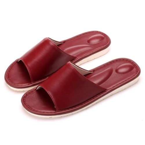 VENYAA Zapatillas de Cuero para Hombres en Verano,Zapatillas con Punta Abierta Sandalias de Cuero de PU,Transpirable, Antideslizante,Absorbente de Sudor Zapatos(Size:EU 35-36,Color:Rojo)