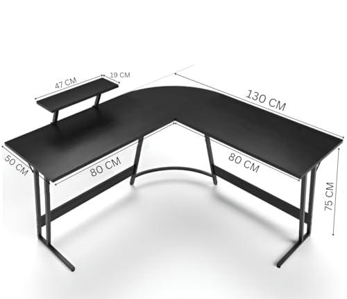 Image of Deskio Siyora L Shaped Table I Computer Table for Home Pc I Office Computer Table for Home I Rounded Corner Desk I Gaming I Worktable (130 Cm x 50 Cm x 75 Cm) Black Wood, Metal - DIY