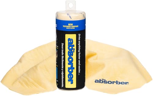 CleanTools The Absorber Small 17-Inch x 13-Inch Textured Surface - Synthetic Premium Drying Chamois Cloth for Cars & Bikes - Super Absorbent Scratch-Free & Machine-Washable (Natural (Tan))