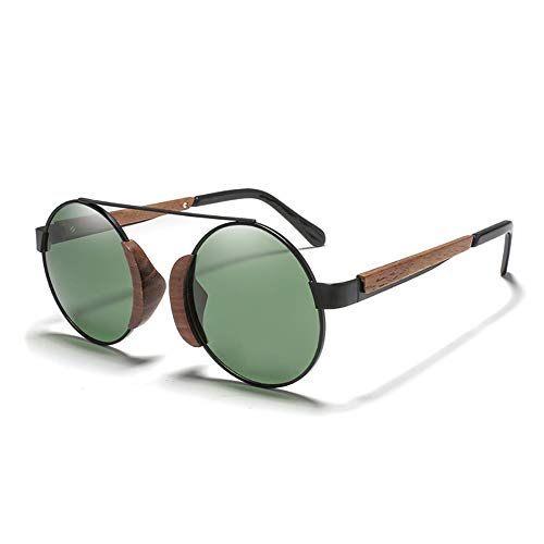Ronde en Bois Polarisée Lunettes De Soleil pour Hommes et Femmes UV400 Protection Lunettes De Soleil Ultra Léger Lunettes De Soleil Rétro Homme pour Extérieur Pêche la Conduite en Voyage,Dark Green Cover