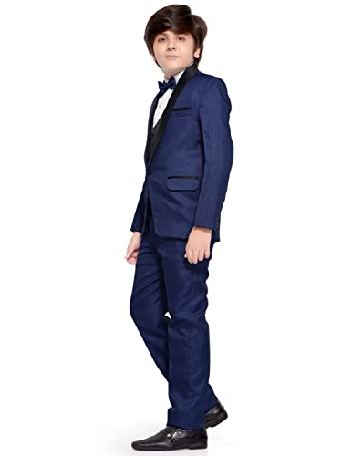 Image of Boys Navy Blue Coat Suit Set with Waistcoat Shirt and Trousers (9082B)