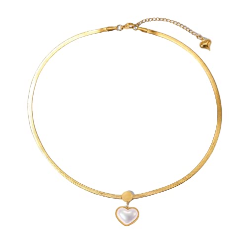 VIEN Fashion Jewelry Flat Snake Chain Heart Shaped Pearl Necklace for Women Gold-plated Stainless Steel Pendant (B0C4PDNNJ4) Amazon Price History, Amazon Price Tracker
