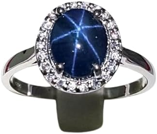 Natural Blue Star Sapphire Ring Handmade 925 Sterling Silver Ring Engagement Blue Star Sapphire Rings For Women