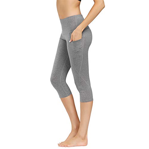 IceUnicorn Damen Sport Leggins Shorts Hohe Taille Tights 3/4 Yogahose Blickdichte Kurz Laufhos Fitness Hosen Jogginghose mit Taschen Short(3/4 Hanf L/Grau, M) Cover