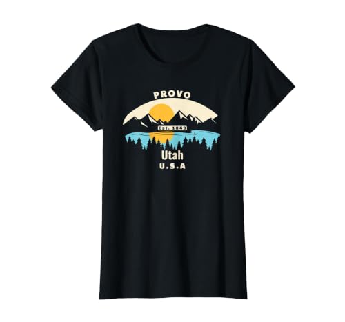 Provo, Utah, Souvenir Mountain, Sunset, River T-Shirt, Women, Black, Large