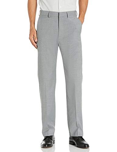 J.M. Haggar Men's Textured Plaid 4-Way Stretch Classic Fit Flat Front Dress Pant, Grey, 34 X 31