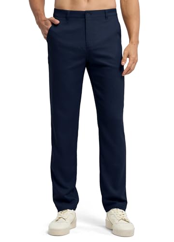 Image of Willit Men's Linen Pants Casual Linen Dress Pants Beach Summer Lightweight Trousers 28 inch 30 inch 32 inch