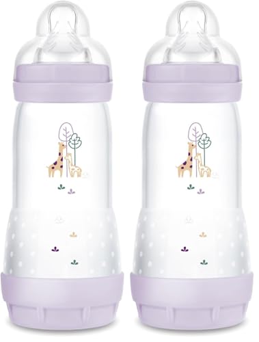 MAM Biberon Easy Start/Anti-Colique - 320ml - Lilas - Tétine Débit 3 (Lot de 2)