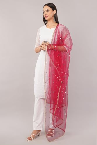 Image of Net Butti Dupatta for Women | Golden Lace Border Chunni | Butti Work Odhani | Wedding & Bridal Styling | Lightweight Drape | Kurti & Salwar Suit