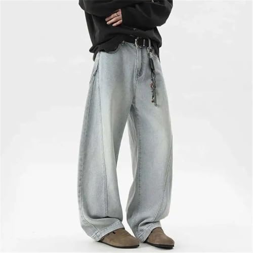 Men's Curved Denim Pants Pattern Splicing Solid Color Wide Leg Bottom Straight Loose Jeans3