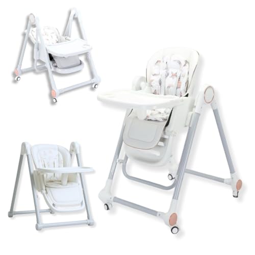 BATHBY Trona Evolutiva 3 en 1 – Plegable y Portátil, con Altura, Reposapiés, Respaldo y Bandeja todo Ajustables, 8 Niveles de Regulación y Sistema de Seguridad, Hasta 6 Años (Blanco)