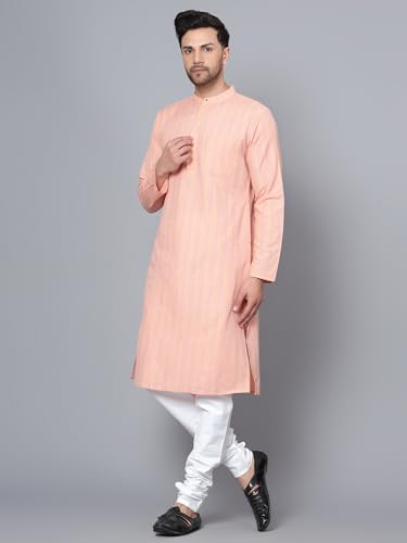 Image of LATEST CHIKAN Men's Cotton Regular Striped Knee Lenght Kurta Full Sleeves - Casual Ethnic Wear