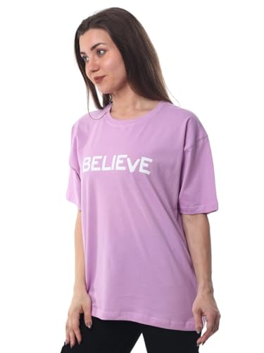 Image of Women's Bohemian Oversized Tee in Pure Cotton with Intricate Print, Offering Comfort and Style for Any Occasion (Purple)