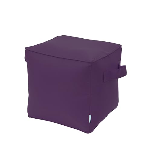 Image of QILLOWAY Inflatable Outdoor Ottoman for Patio, Water Resistant Pouf Cube 16 inch, Inflatable Foot Rest, Outdoor Footstool for Poolside, Garden,Camping, Purple