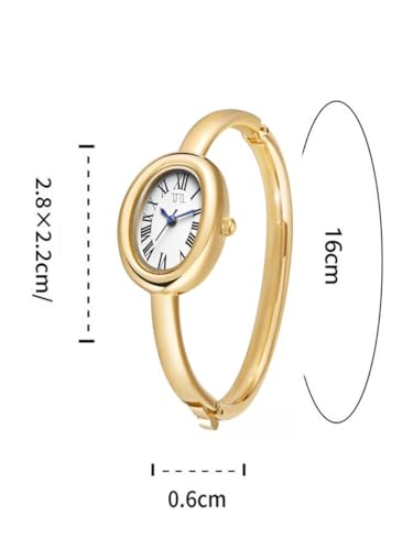 Image of Women's Gold Oval Dial Watch Combo | Elegant Bangle & Bracelet Analog Watch Set | Premium Gold Plated Quartz Timepiece Gift Set for Women