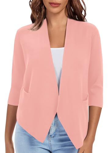Image of Urban CoCo Women's 3 /4 Sleeve Cropped Open Front Cardigan Knit Lightweight V Neck Knit Bolero Shrugs with Pockets