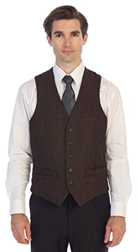 Gioberti Men's 5 Button Slim Fit Formal Herringbone Tweed Suit Vest2