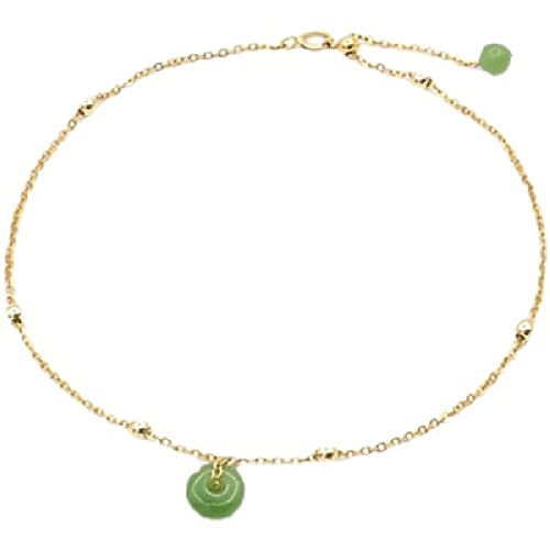 Cadena de pie de un solo círculo para mujer con jade natural y hebilla segura