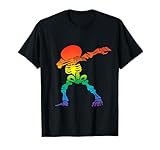 Halloween Gayoween Pride Schwule und Lesbe beim Dabbing Skelett T-Shirt