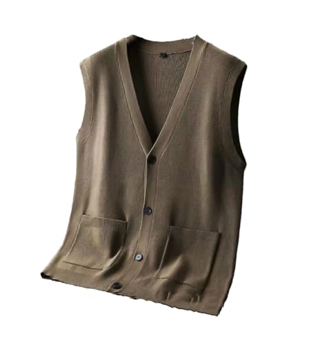 Men's Solid Color Cardigan Vest Men Loose Sweater Waistcoat Mens V-Neck Knitted Sleeveless Cardigan