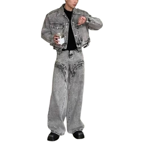 Men Women Jeans Streetwear Loose Spring Wide-Leg Pants Denim Coat