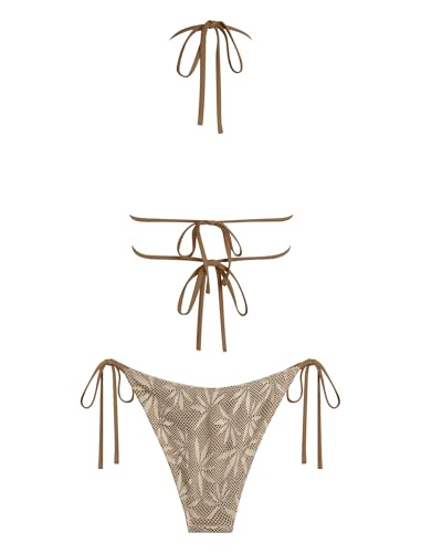 Image of ZAFUL Halter Swimsuits for Women Textured Backless 2 Piece Bathing Suits Cheeky High Cut String Tie Side Bikini Sets