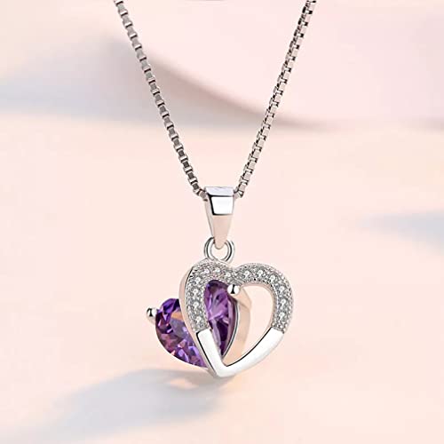 Collier cœur argent 925 pendentif zircon violet cadeau idéal Saint-Valentin - 5