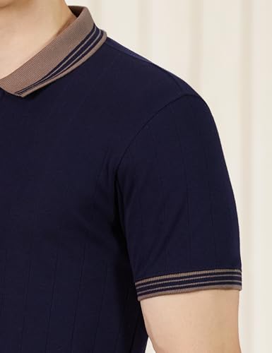 Image of Amazon Brand - Symbol Men Regular Fit Rib Textured Polo| Half Sleeves | Available in Plus Size