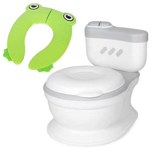 Toral Orinal Bebe 2 años Musical Acolchado con Sonido - Incluye Reductor WC Niños Plegable Verde. Perfecto como Adaptador WC Niños - Orinales Infantiles +18m Modelo Poopy