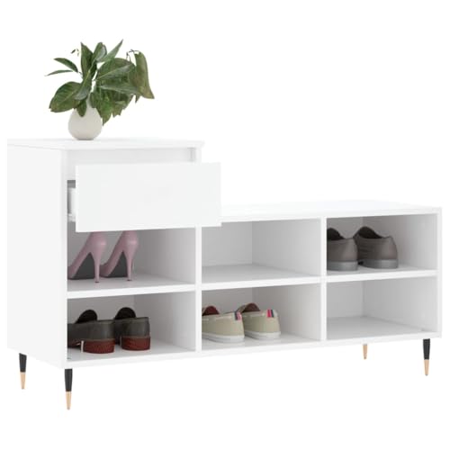Zapatero blanco con cajón y 6 compartimentos de madera moderna 5