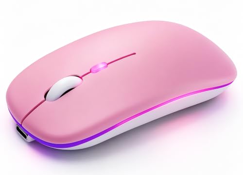 AZTZATZ Wireless Bluetooth Mouse Rechargeable Long Lasting Dual Mode - BT 5.2 & 2.4G Silent RGB LED Mice Slim Portable Ergonomic Mouse for Laptop/PC/Tablet/MacBook/iPad/Apple Devices(Pink)