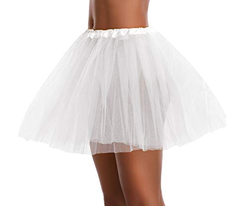 v28 Falda de tutú de Tul para Mujer, Adolescente, Adulto, clásica, elástica, 3, 4, 5 Capas, 3 Capas Blanco, Talla única