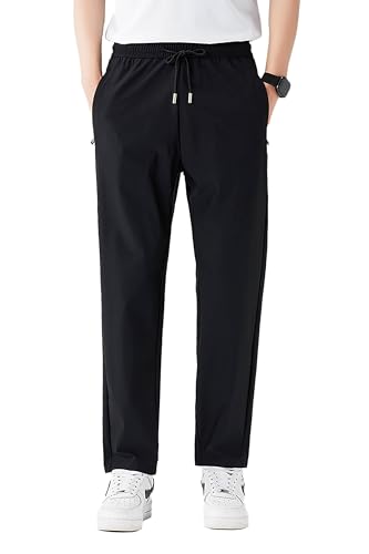 Stretch Casual Pants for Short Men 27-28 Inch Inseam Ripstop Athletic Cool Touch Straight Fit Joggers Zip Pockets