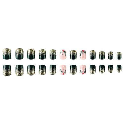 24 piezas brillante completo Stick On Nails Artificial Nails Invierno False Nails Corta Prensa Redonda En Uñas Para Mujeres