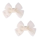 3.2" Dreamy Tulle Hair Bows with Pearls – Elegant Alligator Clips for Baby Girls & Toddlers – Gentle & Charming Accessories for Celebrations & Gifts-Ivory