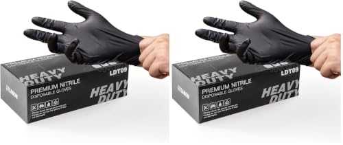 Image of LANON 6-mil Black Nitrile Disposable Gloves, Food-Safe, Powder-Free, Heavy-Duty, Textured Fingertips, Latex-Free, XL (Pack of 2)