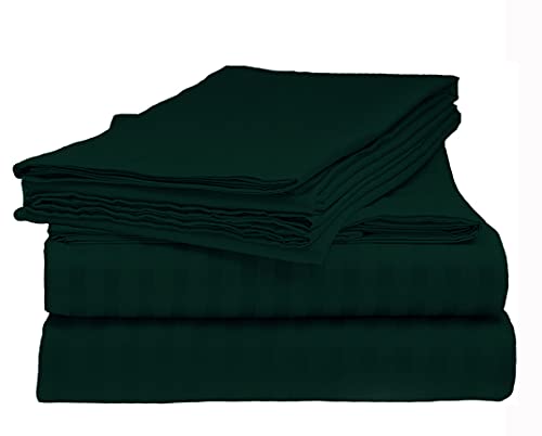 Image of Bedsheet (1 Flat Sheet Only,Moss Stripe , Short King) 100% Egyptian Cotton Luxurious 600 Thread Count,Green