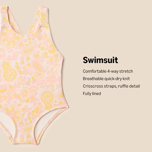 Amazon Essentials x Sofia Grainge Baby Girls' One-Piece Swimsuit with Crisscross Straps, Ruffle Detail, Shell Pink Ornate Paisley, 2 Years - Image 2