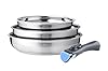 ARTHUR MARTIN - Batterie De Cuisine Inox 8 Pièces - 3 Casseroles Ø 16, 18, 20 cm - 2 Manches Amovibles - Compatible Induction - Ensemble Pratique Et Fonctionnel