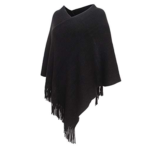 Womens Poncho Sweater V Neck Knitted Pullover Shawls Wraps Capes with Fringes Gifts for Women Mom2
