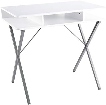 FIVEGIVEN Small White Computer Desk Modern Writing Desk with Storage for Home Office, 31.5 Inch