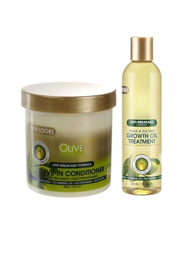 Olive Growth Oil (8 oz) + Leave-In Conditioner (15 oz Jar) Miracle Moisture & Seal Duo for Braids Extensions & Natural Hair
