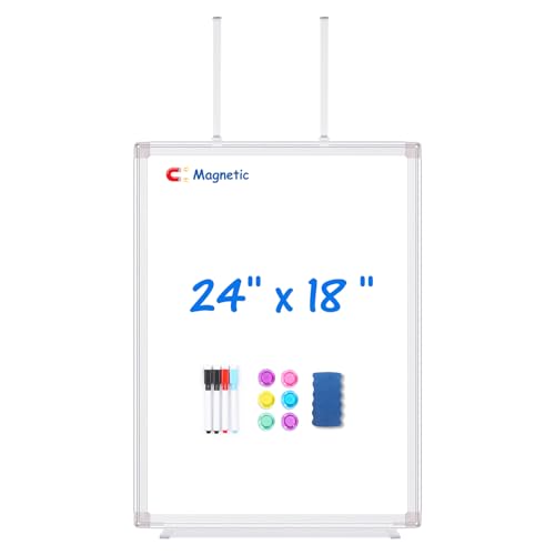 Magnetic Dry Erase Board for Doors, 24x18 Inch Whiteboard with Adjustable Long Arm Hook Mount - Easy to Install, Portable Hanging White Board for Home, Dorm Room, Office Cubicle & Small Spaces