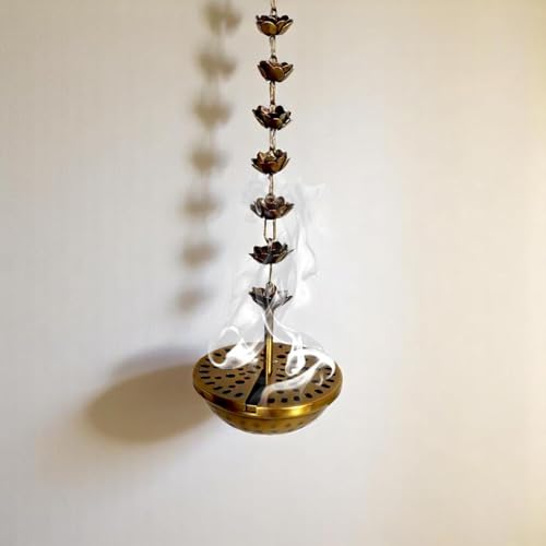 Image of Flower Hanging insence Burner | Dhuna Loban Burner Dhooni Dhoop Dhuni |Hanging Dhoop Batti Agardan Hanging Decor (Pack of 1) (Brass Antique /Bracket)