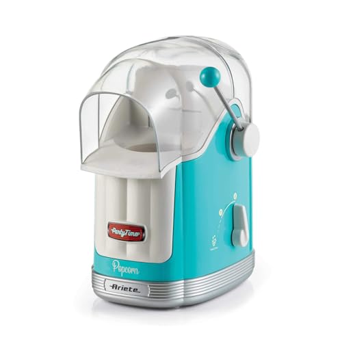 Ariete 2958 Pop Corn Maker Party Time - Máquina para palomitas de maíz con palanca, 1100 W, 600 g de capacidad, cocción de aire caliente sin grasa, color celeste