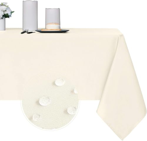 Image of Obstal 210GSM Rectangle Table Cloth, Ivory, 60 x 102 Inch | Heavy Duty Water Proof Microfiber Tablecloth, Decorative Fabric Table Cover for Outdoor and Indoor Use