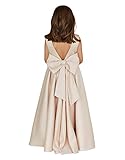 MCieloLuna Elegant Satin Backless Flower Girls Dress for Wedding Kids Girls Princess Pageant First Holy Communion Dress Champagne Size 6