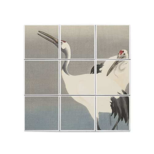 Carreaux céramique grue japonaise lot de 9 dalles murales 45x45 cm